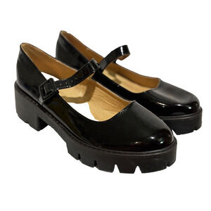 Black Patent Chunky Platform Mary Jane Shoes academia punk goth Women 9.5 EU 40
